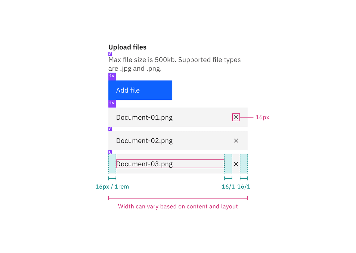 Structure and spacing measurements for file uploader Structure and spacing measurements for file uploader