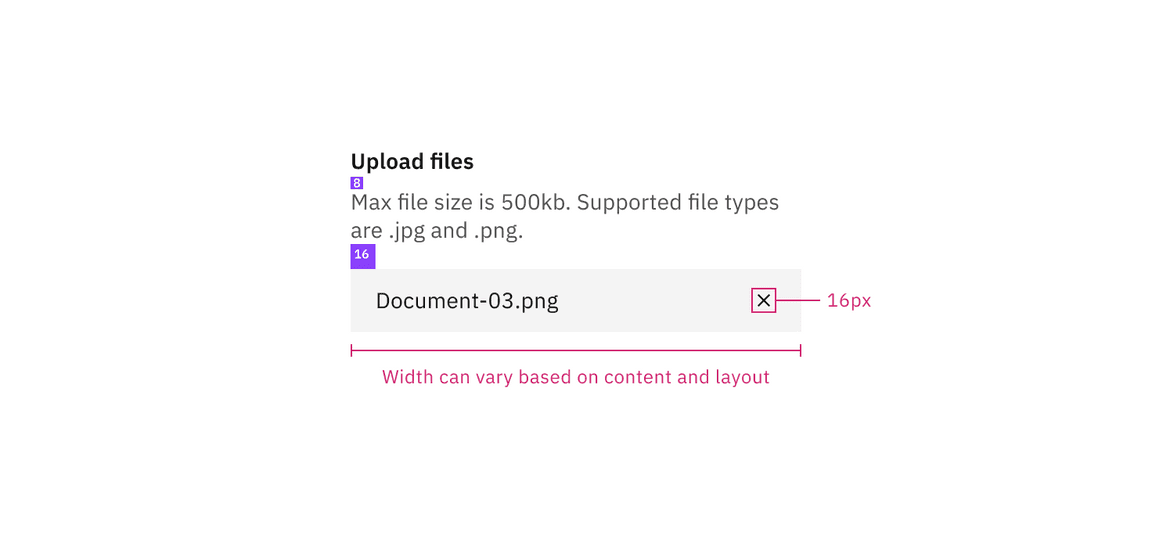Structure and spacing measurements for drag and drop with single file upload functionality Structure and spacing measurements for drag and drop with single file upload functionality